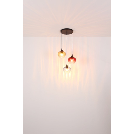 Závesné svietidlo, kov čierny matný, sklo modré/číre, sklo červené/číre, sklo jantárové/číre, kábel 12