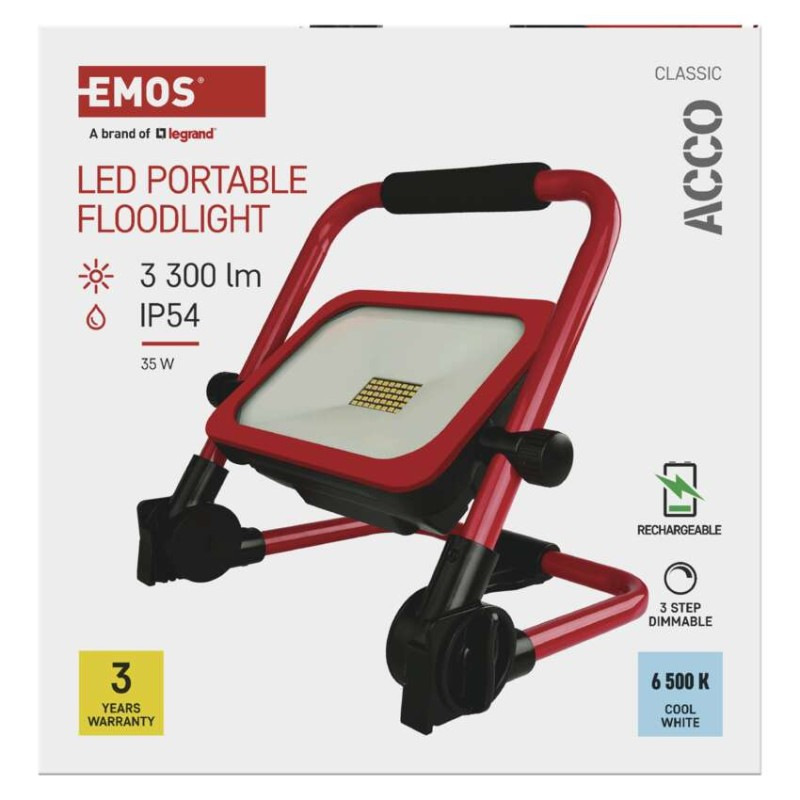 LED reflektor ACCO nabíjací prenosný, 35 W studená biela 14