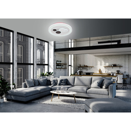 Stropné svietidlo, kov biely, akryl, opál, kompatibilné s Google Assistant a Alexa, časovač, pamäťov 11