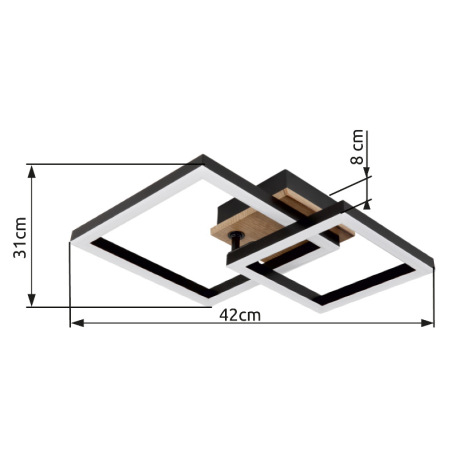 Stropné svietidlo, kov čierny, MDF vzhľad dreva tmavý, plast čierny, plast biely, polohovateľné, DxŠ 14