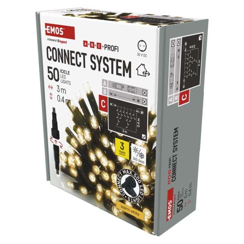 Profi LED spojovacia reťaz čierna – cencúle, 3 m, vonkajšia, teplá biela