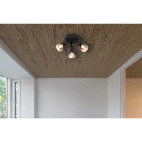 Stropné svietidlo, kov čierny, sklo dymové, priehľadné, ø: 220mm, V: 165mm, bez žiaroviek 3xE14, max 1