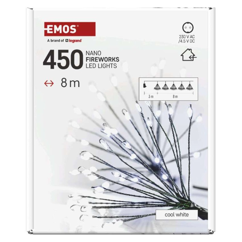 LED svetelná reťaz – svietiace trsy, nano, 8 m, vnútorná, studená biela, časovač 8