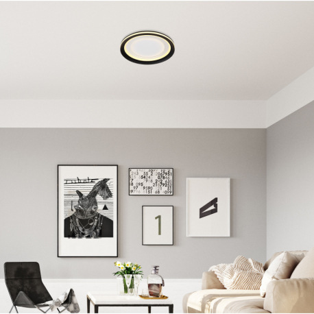 Stropné svietidlo kov biely, akryl zrkadlový, silikón opál, hliník čierny matný, dekoratívny disk s 7