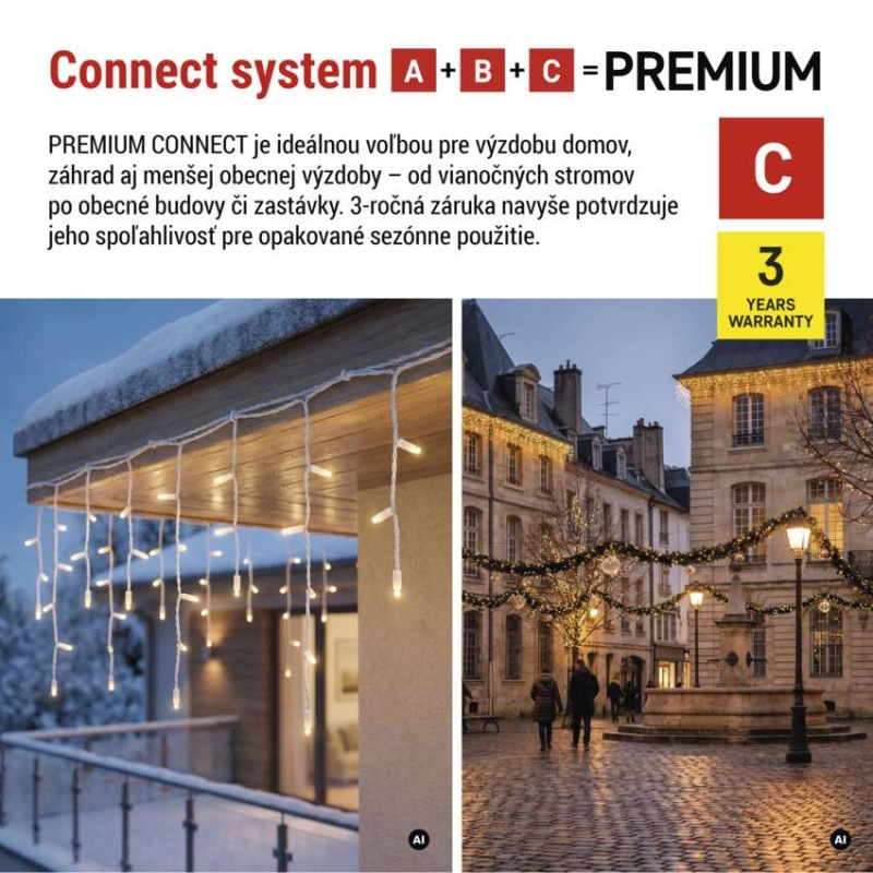 Premium LED spojovacia reťaz biela – cencúle, 3 m, vonkajšia, teplá biela 2