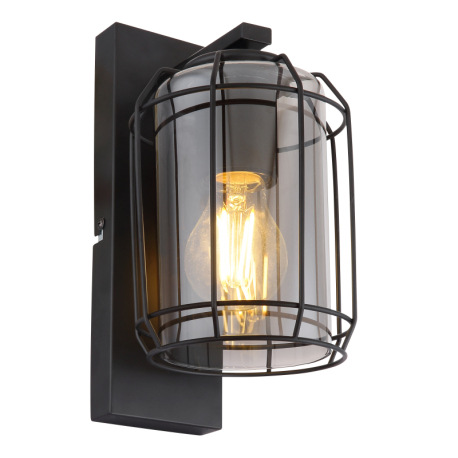 Nástenné svietidlo, kov čierny, dymové sklo, svieti smerom dole, ŠxV:130x250, H:165, bez žiarovky 1x