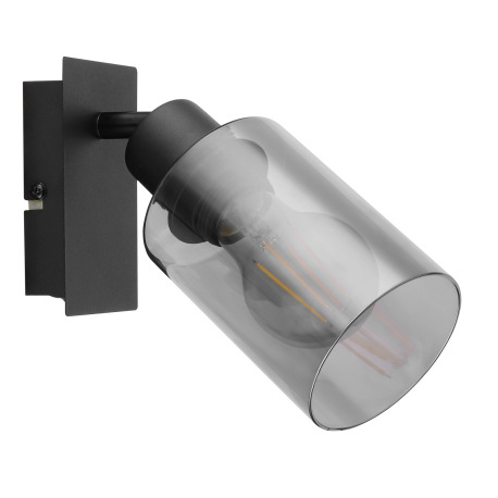 Nástenné svietidlo, kov čierny, dymové sklo, s vypínačom, ŠxV:90x200mm, H: 180mm, bez žiarovky 1x E2 13