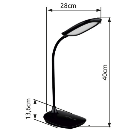 Stolové svietidlo, plast čierny, satin., matný čierny silikón, dotykové zapnutie/vypnutie/plynulé st 11