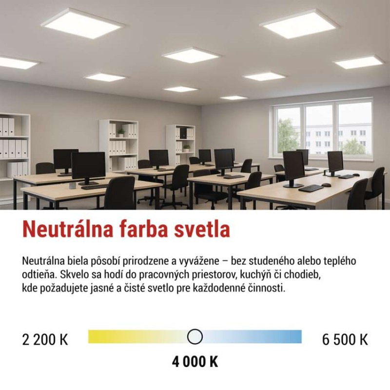 LED panel BAXXO 60×60, štvorcový prisadený biely, 36W neutr. biela 6