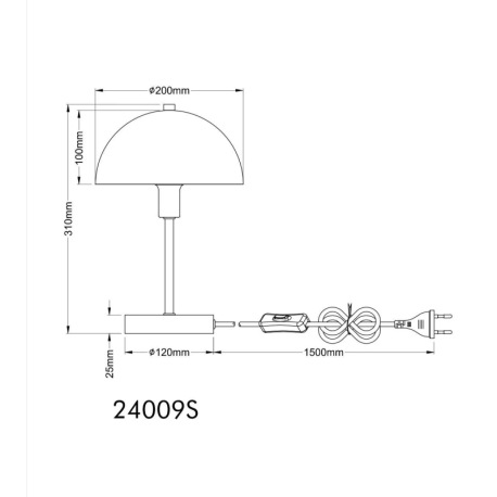 Stolná lampa, kov, piesková matná, kábel PVC priehľadný, kolískový vypínač na kábli, ø: 200mm, V: 31 6