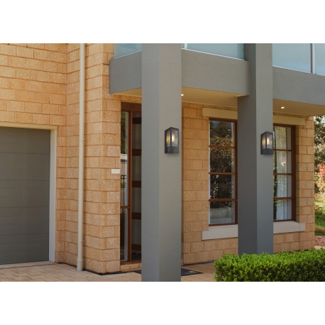 Vonkajšie svietidlo kov čierny matný, sklo číre, satinované, smer svetla: nahor, vrátane senzora, IP 1