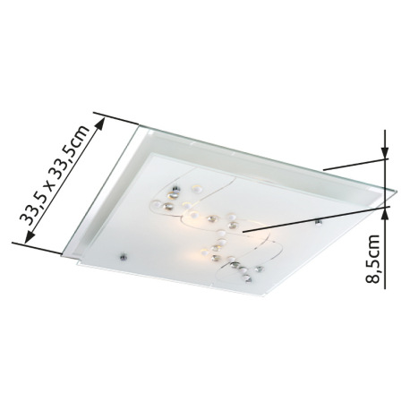 Stropné svietidlo, kov chróm, satinované sklo, dekoratívne kamienky, zrkadlový okraj DxŠxV: 335x335x 6