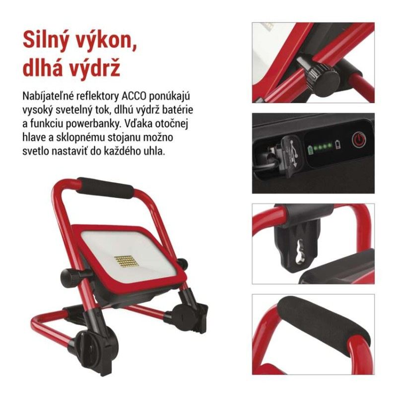 LED reflektor ACCO nabíjací prenosný, 35 W studená biela 7