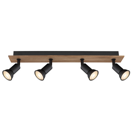 Stropné svietidlo, drevo tmavohnedé, kov čierny, DxŠxV:500x60x90mm, bez žiaroviek 4x GU10, max. 35W 12