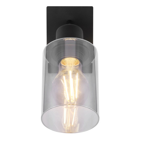 Nástenné svietidlo, kov čierny, dymové sklo, s vypínačom, ŠxV:90x200mm, H: 180mm, bez žiarovky 1x E2 14