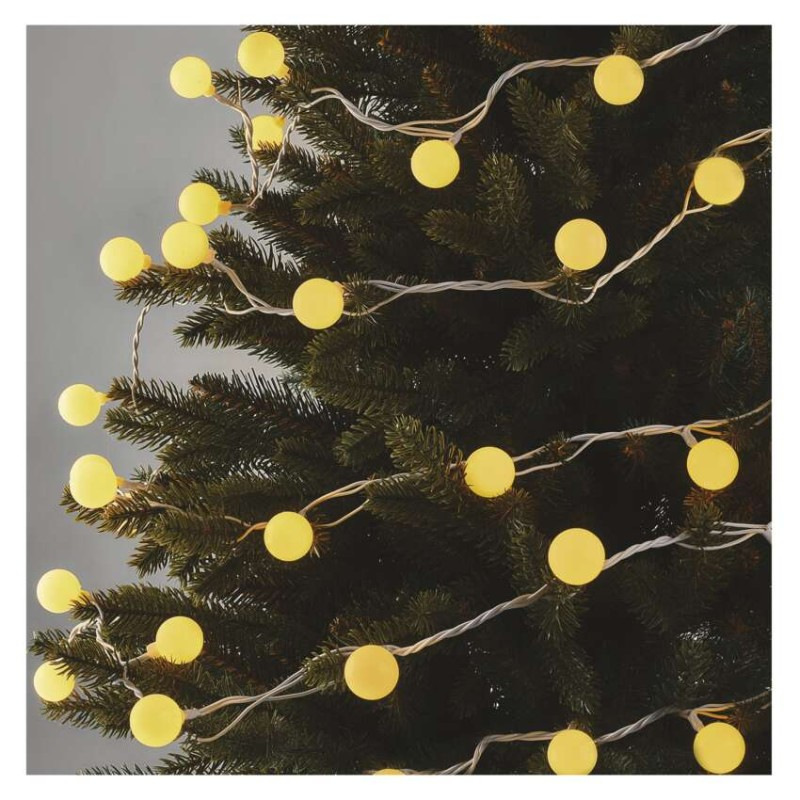 LED svetelná cherry reťaz – guličky 2,5cm, 4m, vonkajšia aj vnútorná, teplá biela, časovač 10