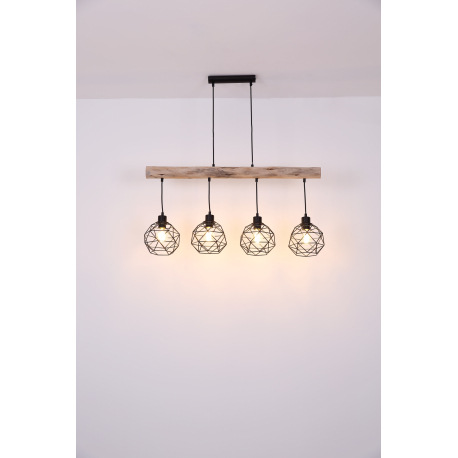 Závesné svietidlo, kov čierny matný, prírodné drevo, tienidlo - kovová mriežka, DxŠxV: 850x180x1200, 8