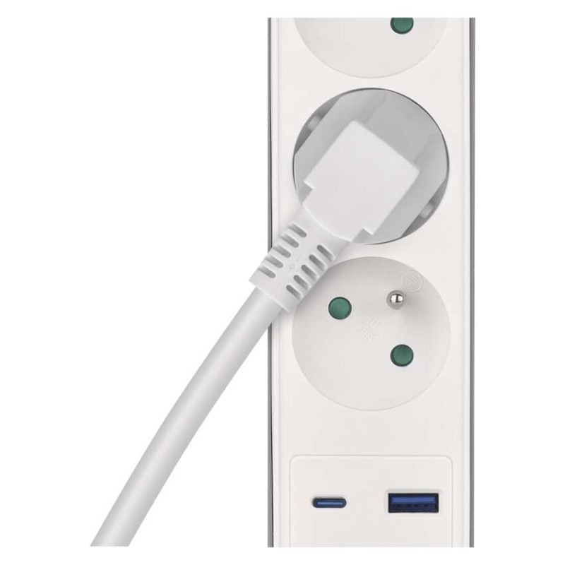 Predlžovací kábel 3 m / 5 zásuvky / s vypínačom / bielo-sivý / 1×USB-A + 1×USB-C / 1,5 mm2 7