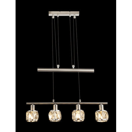 Závesné svietidlo, kov nikel matný, chróm, sklenený kryštál priehľadný, výškovo nastaviteľné, DxŠxV: 10