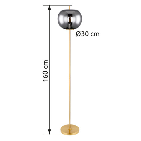Stojanové svietidlo, kov mosadz, sklo, vypínač , ø: 300mm, V:1600mm, dĺžka kábla 1800mm, bez žiarovk 9
