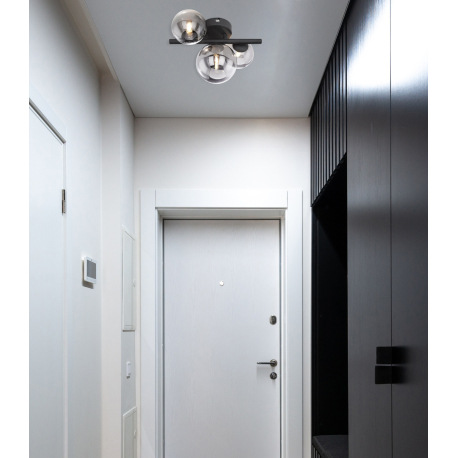 Nástenné svietidlo, kov čierny, dymové sklo, sklo Ø 1x12cm, 2x10cm, vrátane 10676 LED LM, ŠxV:210x28 9