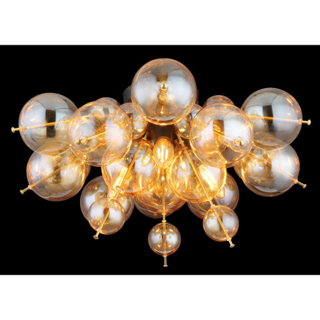 Stropné svietidlo, kov čierny, kov zlatej farby, sklenené gule jantárové, ø: 550 mm, V: 280 mm, skle 8