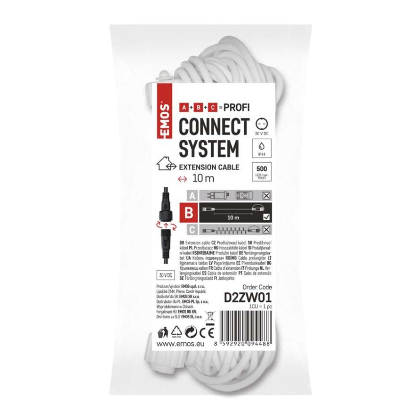 Predlžovací kábel pre spojovacie reťaze Profi biely, 10 m, vonkajší aj vnútorný 7