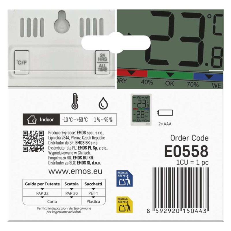Digitálny teplomer s vlhkomerom E0558 10