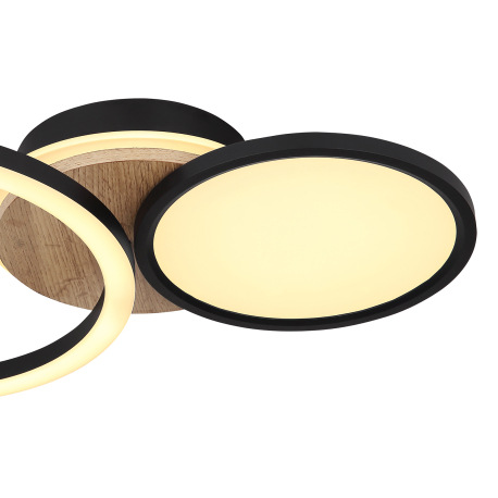 Stropné svietidlo kov čierny matný, MDF, imitácia tmavého dreva, plast biely, otočné/výklopné, DxŠxV 4