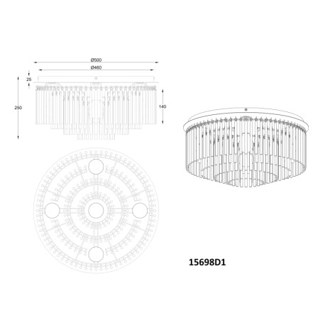 Stropné svietidlo, kov čierny, chróm, sklenené tyče dymovej farby, ø: 500 mm, V: 250 mm, bez žiarovi 4