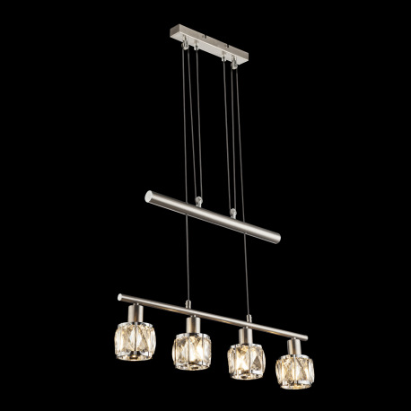 Závesné svietidlo, kov nikel matný, chróm, sklenený kryštál priehľadný, výškovo nastaviteľné, DxŠxV: 17
