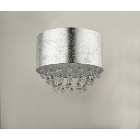 Stropné svietidlo, kov nikel matný, textil strieborný, akrylové krištále priehľadné, Ø400, V:380, be 6