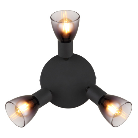 Stropné svietidlo, kov čierny, sklo dymové, priehľadné, ø: 220mm, V: 165mm, bez žiaroviek 3xE14, max 4