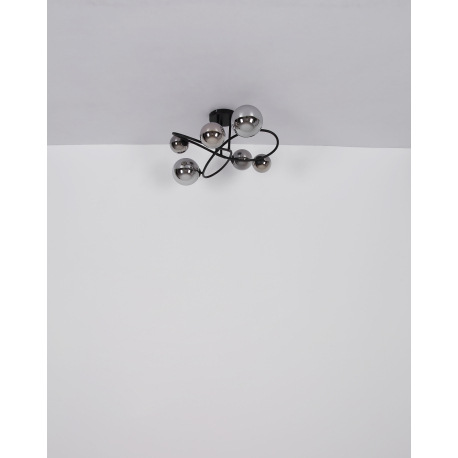 Závesné svietidlo, kov čierny matný, sklo dymové, kábel PVC transparentný, DxŠxV: 1200x345x1200mm, s 15