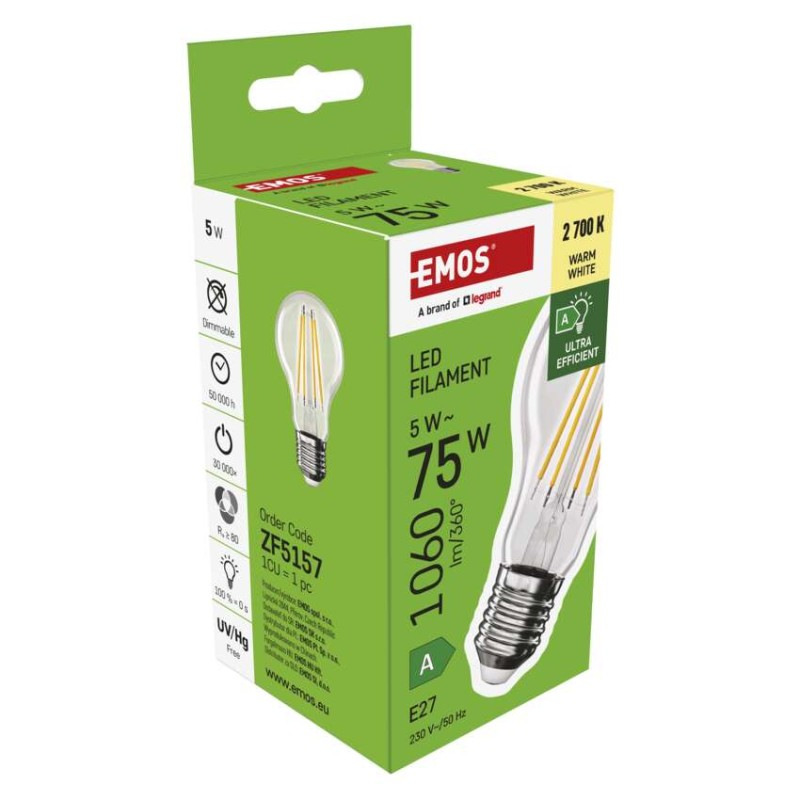 LED žiarovka Filament A60 A CLASS/ E27 / 5 W (75 W) / 1 060 lm / teplá biela 9