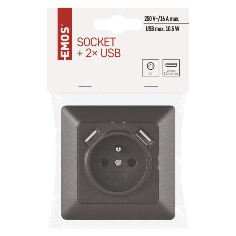 Zásuvka s USB 2,1A max., antracit 3