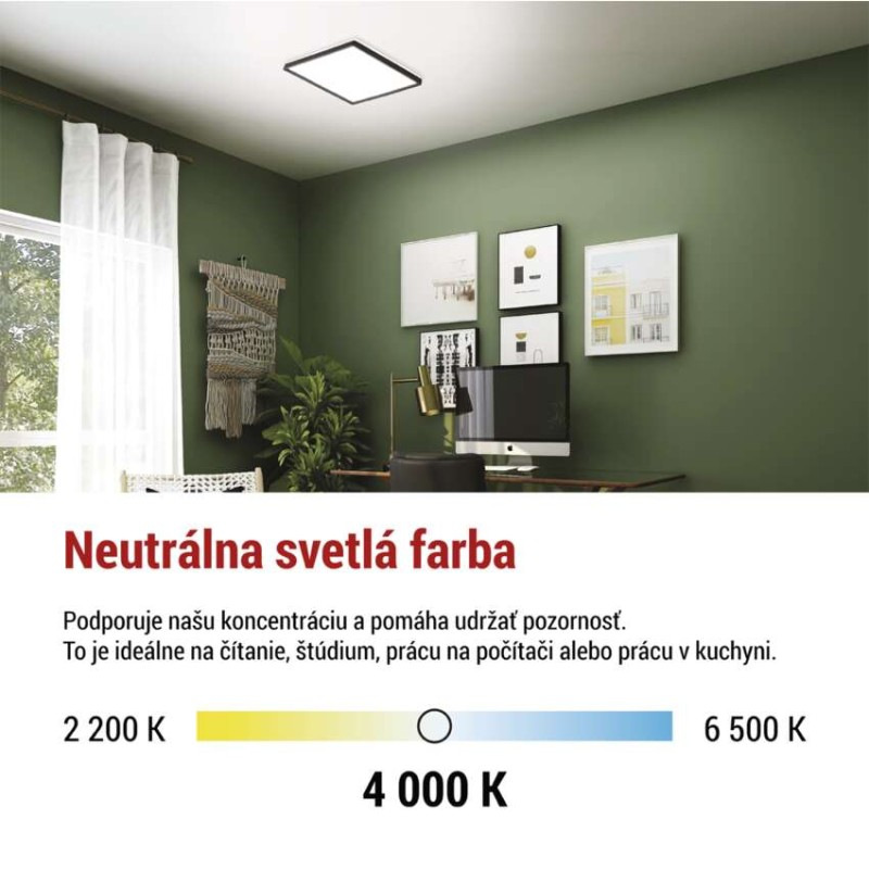 LED prisadené svietidlo FLORI štvorcový, čierné, 22W, neutrálna biela 6