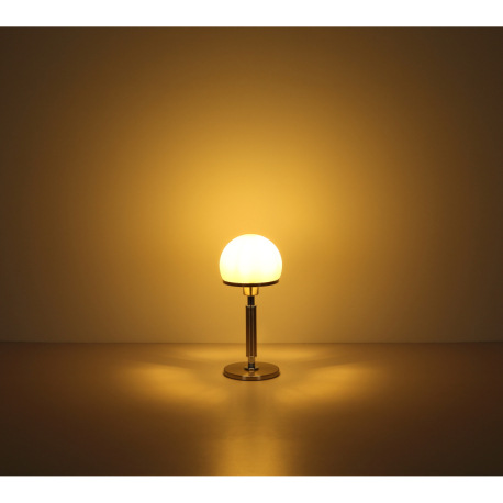 Stolové svietidlo, kov mosadzná farba, sklo biele, textilný kábel čierny, kolískový vypínač na kábli 4