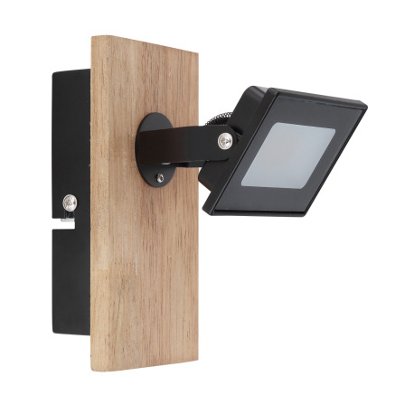 Nástenné svietidlo, kov čierny matný, drevo tmavohnedé, sklo satinované, číre, ŠxV: 80x150mm, H: 110 2