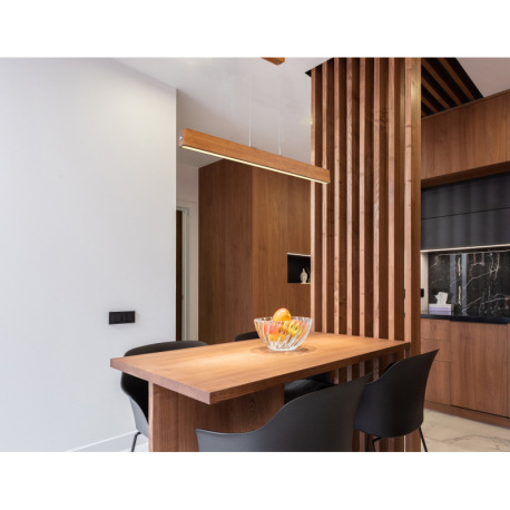 Závesné svietidlo, nikel, drevo prírodné, plast satinovaný, dotykový stmievač, DxŠxV: 940x60x1400, v 5