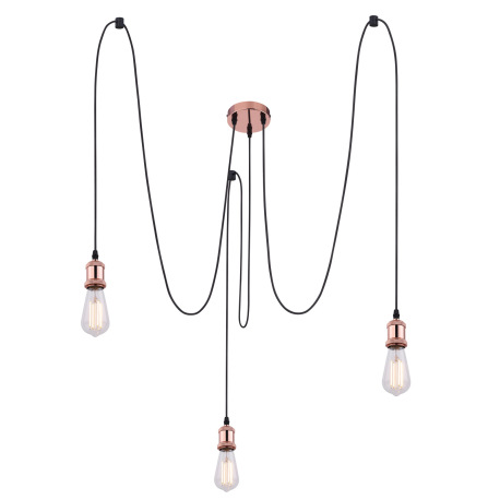 Závesné svietidlo, medený kov, 3 textilné káble po 2m, Ø117, V:2000, bez žiaroviek 3xE27, max. 40W 2