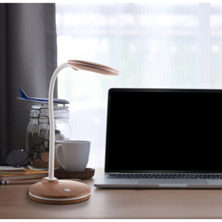 Stolná lampa, plast imitácia dreva, dotykové zapínanie/vypínanie, krokový spínač, DxŠxV: 180x132x350 1