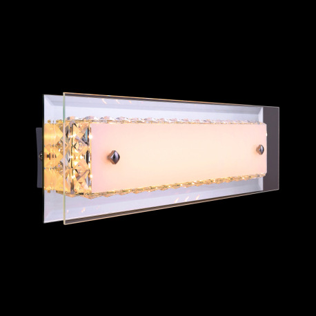 Nástenné svietidlo, kov strieborný, chróm, sklo opál, K9 krištále priehľadné, zrkadlo, ŠxV:400x120, 5