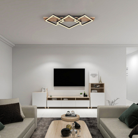 Stropné svietidlo, kov čierny matný, MDF so vzhľadom dreva, plast čierny matný, plast biely, DxŠxV: 1