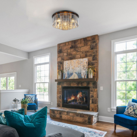 Stropné svietidlo, kov čierny, chróm, sklenené tyče dymovej farby, ø: 500 mm, V: 250 mm, bez žiarovi 7