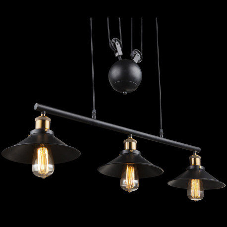 Závesné svietidlo, kov čierny, stará mosadz, výškovo nastaviteľné, 90-180 cm, DxŠxV:920x220x1800, be 10