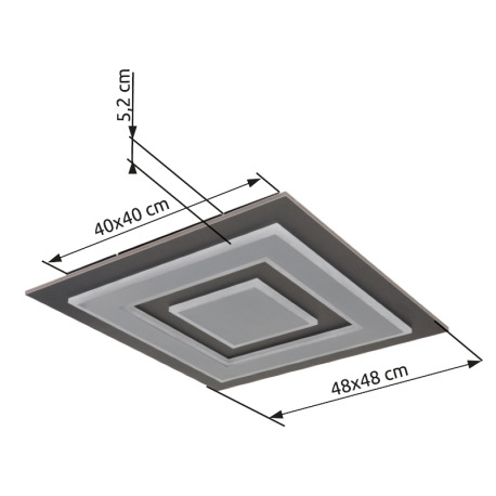 Stropné svietidlo, plast antracit, brúsený sivý kov, akryl biely, DxŠxV: 480x480x52mm, vrátane LED 4 5