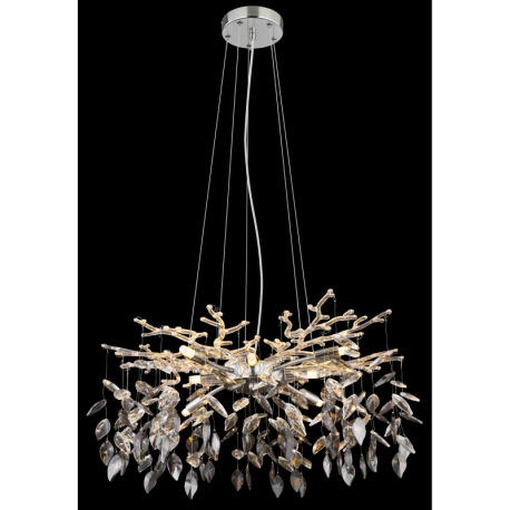 Závesné svietidlo, kov chróm, sklenené krištále, dymové, číre, ø:610mm, V: 1200mm, bez žiaroviek 8x 10