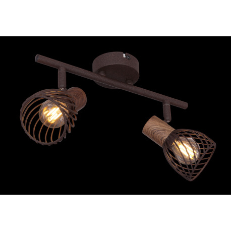 Nástenné svietidlo, kov vo farbe imitujúcu hrdzu, kov imitácia dreva, DxV:300x160, bez žiaroviek 2xE 1