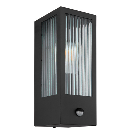 Vonkajšie svietidlo kov čierny matný, sklo číre, satinované, smer svetla: nahor, vrátane senzora, IP 3